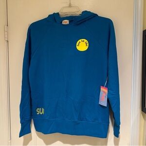 Warm Fun “Fun in the Sun” Blue Pullover Hoodie with Yellow Logo M/L
